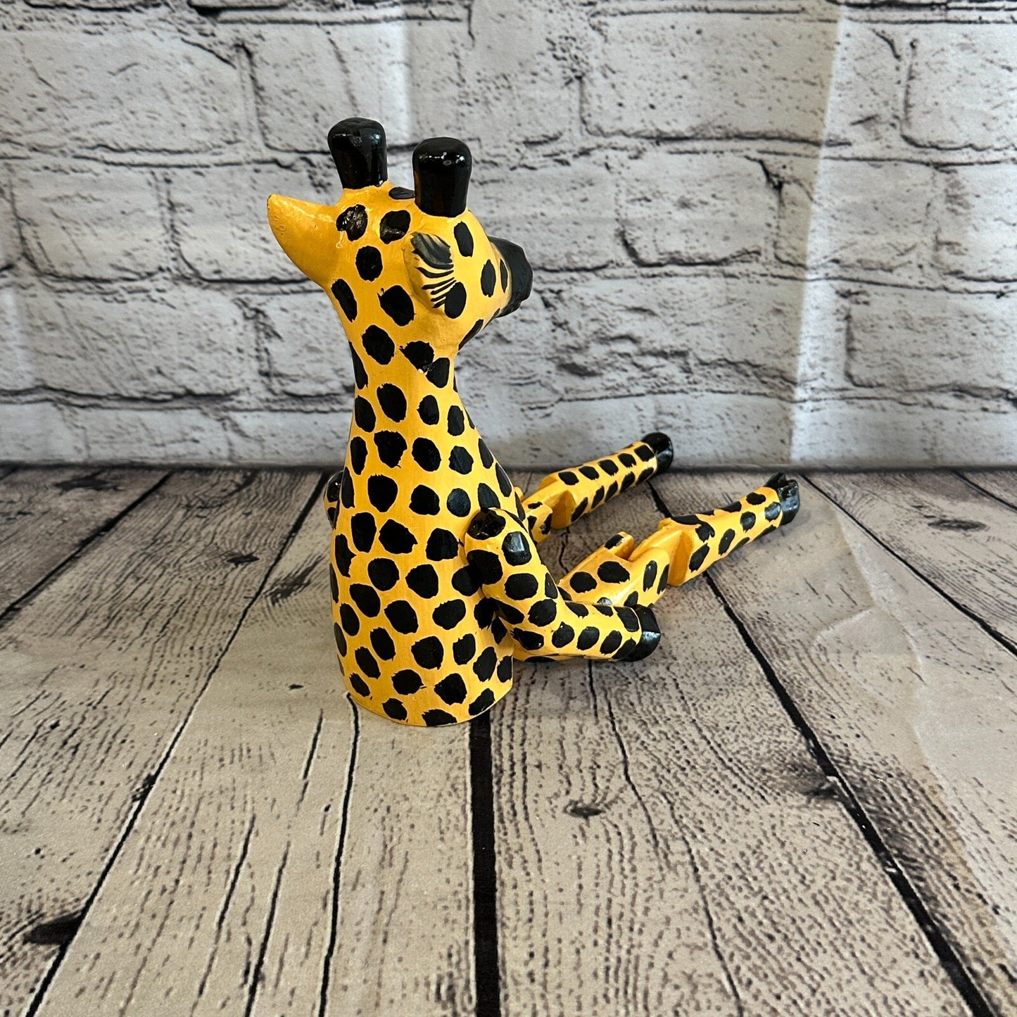 20cm Orange Giraffe Sitting Animal, Wooden Shelf Ornament Handmade & Fairtrade