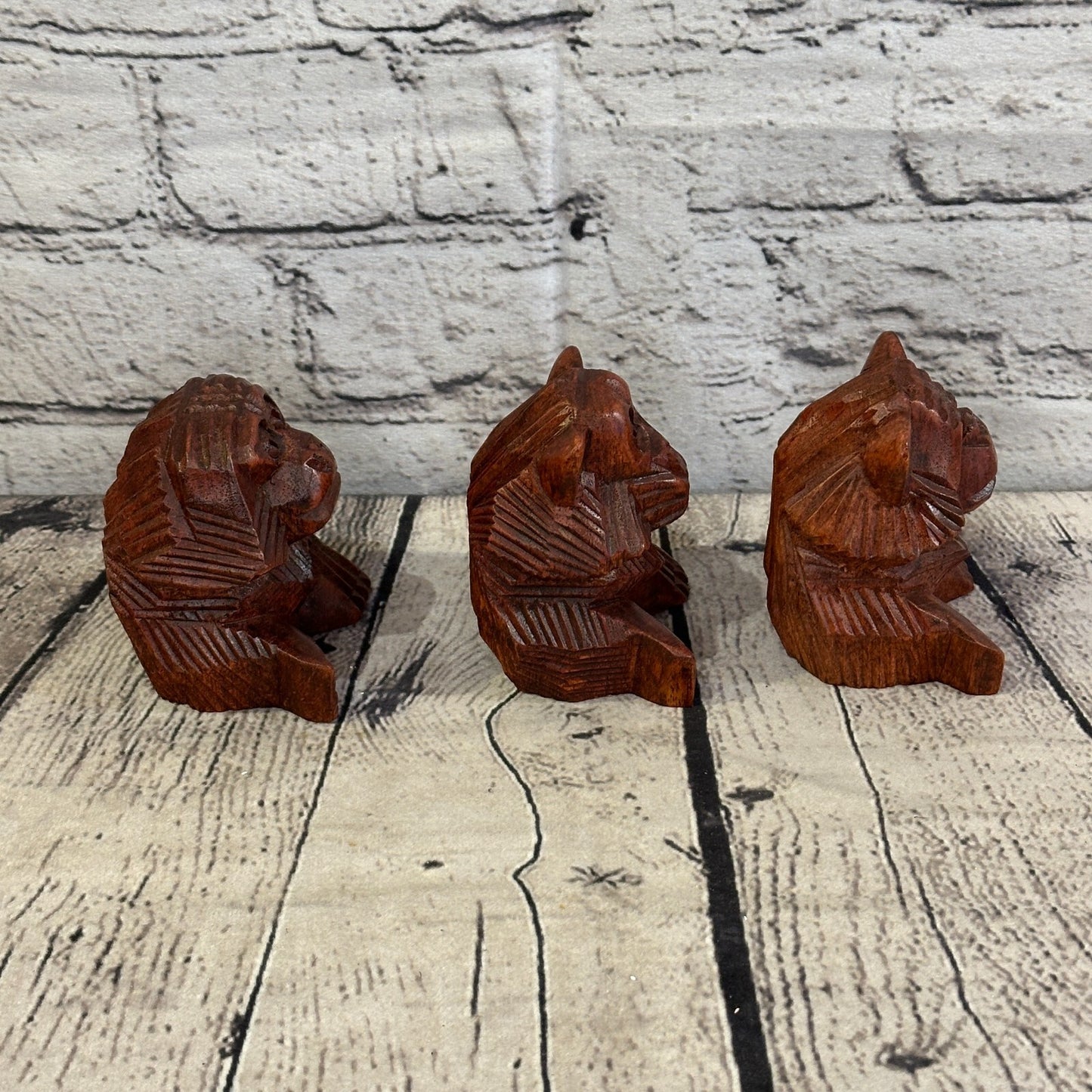 8cm Tall Wooden 3 Wise Monkeys Figure Hear No Evil See No Evil Speak No Evil