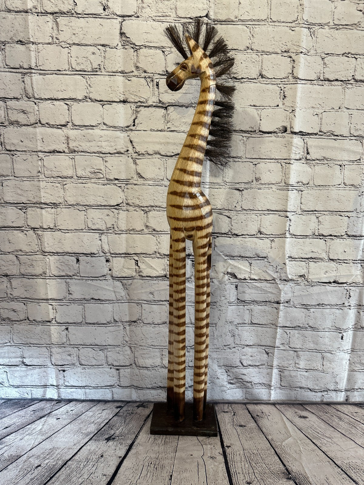 80cm Burnt Pattern Wood Horse Tall Statue Wood Modern Hand Carved Painted