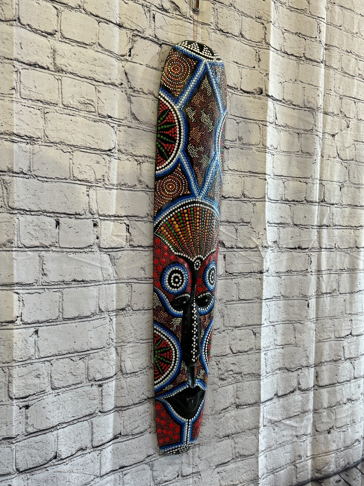 Mask 80cm Carved Wooden Dot Painted Ethnic Tribal Tiki Wall Art Handmade No 1