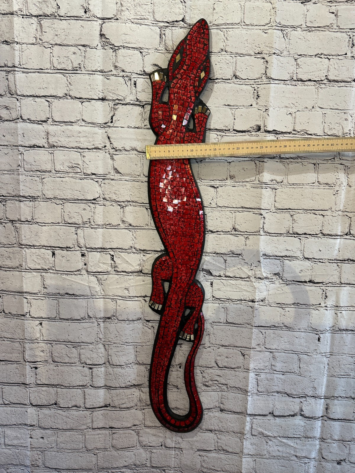 80cm Gecko Red Mosaic Wall Hanging Wooden Ornaments Wood Carving