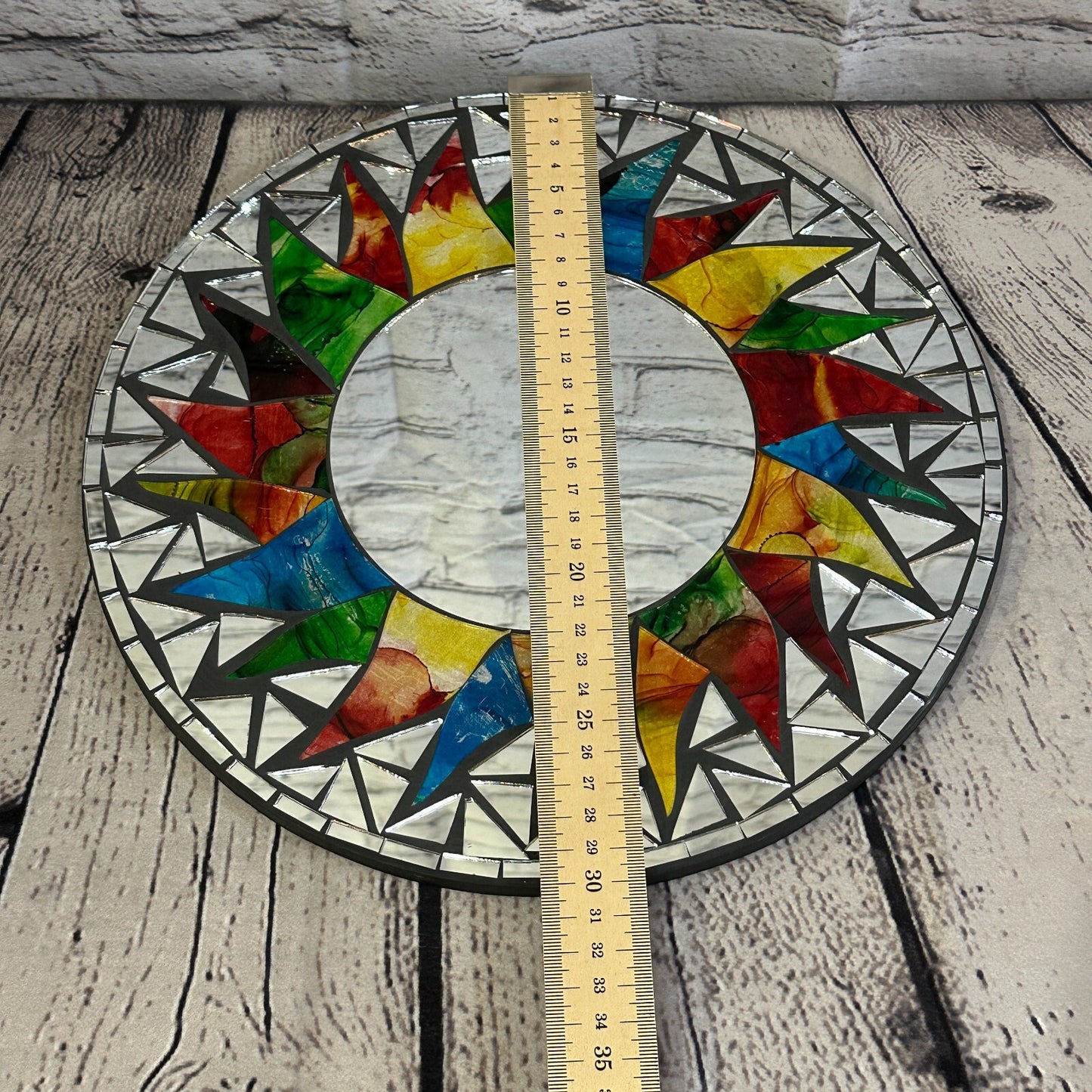 Rainbow Black Sun Mosaic Tile Wall Mirror 30cm x 30cm 12 Inches Handmade New