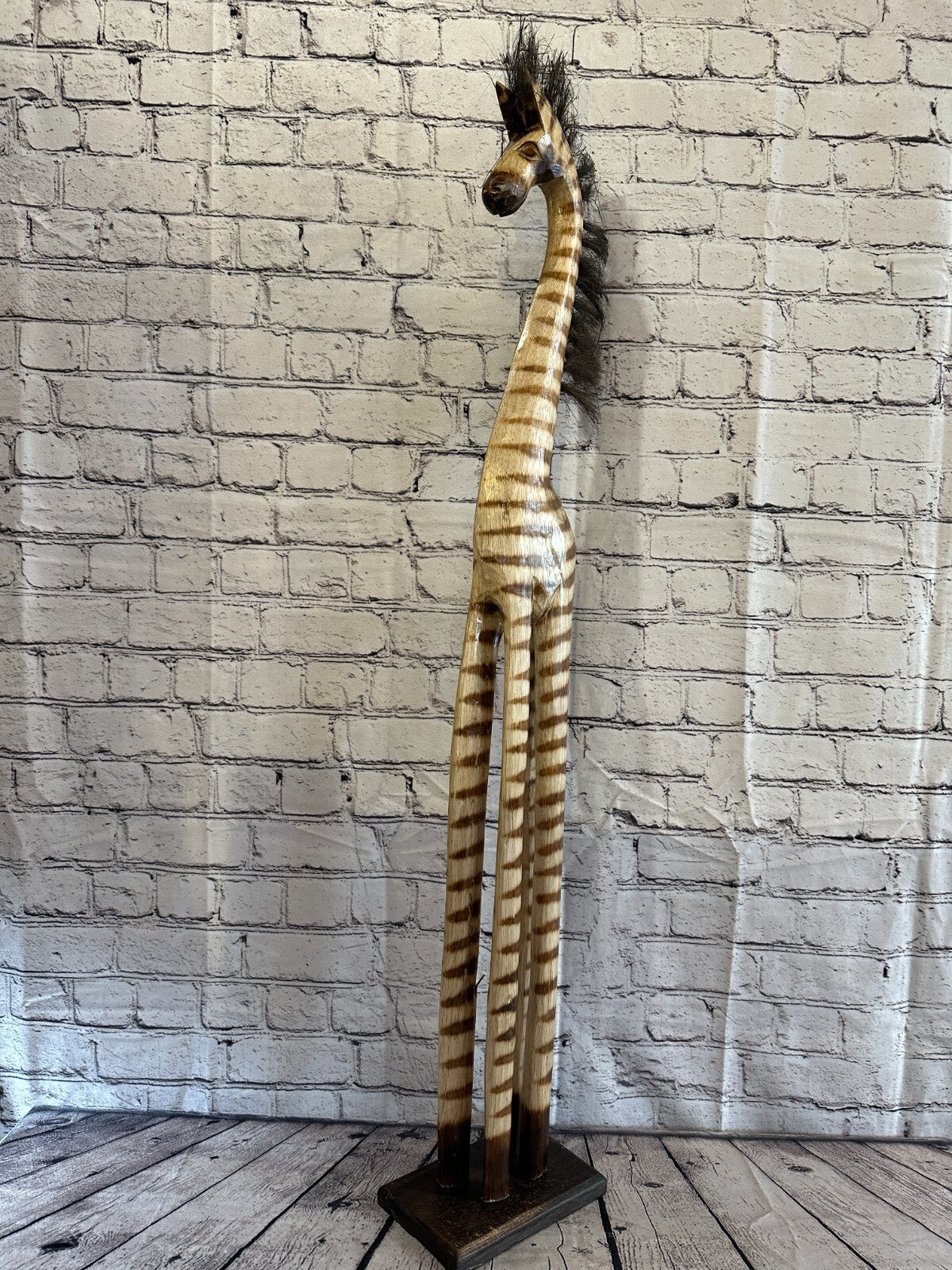 100cm Burnt Pattern Wood Horse Tall Statue Wood Modern Hand Carved Painted