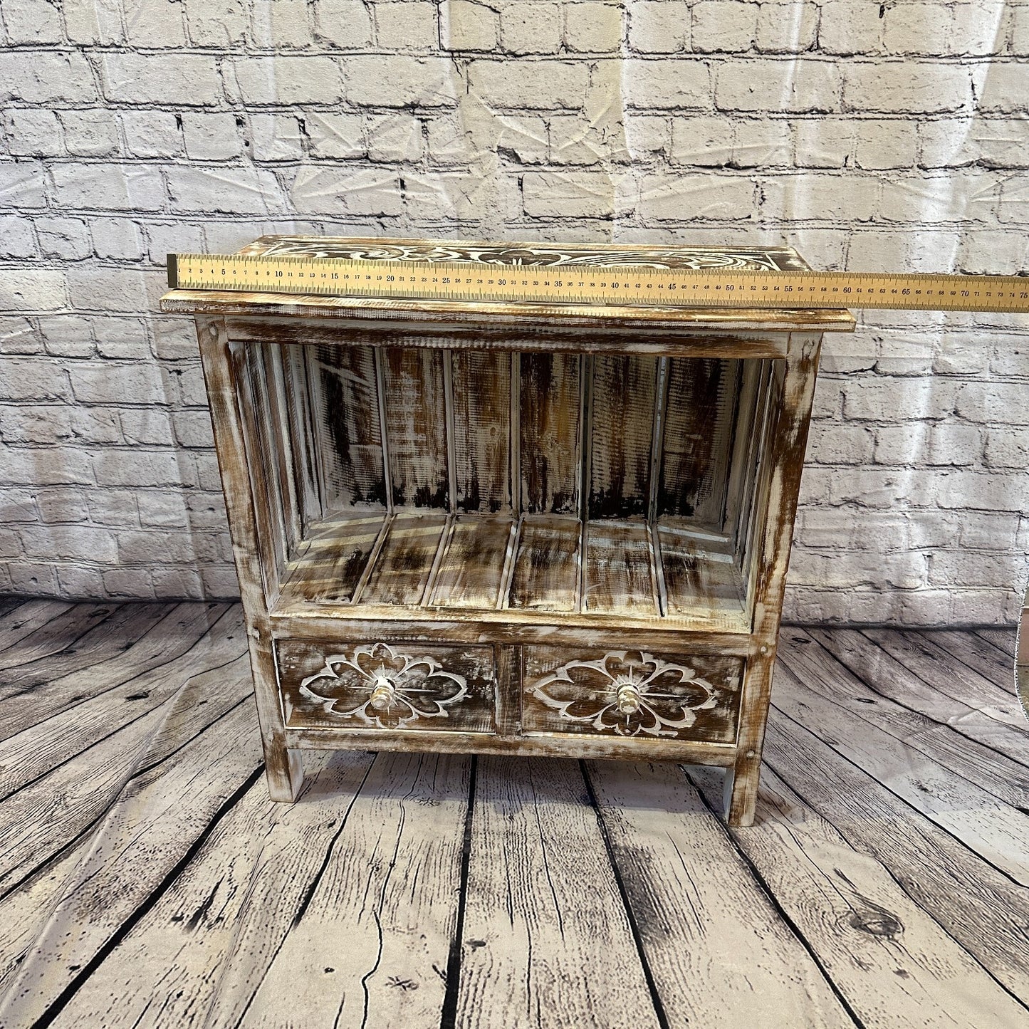 60cm x 60cm Brown 2 Draw Wooden Side Cabinet Living Hallway Storage Furniture