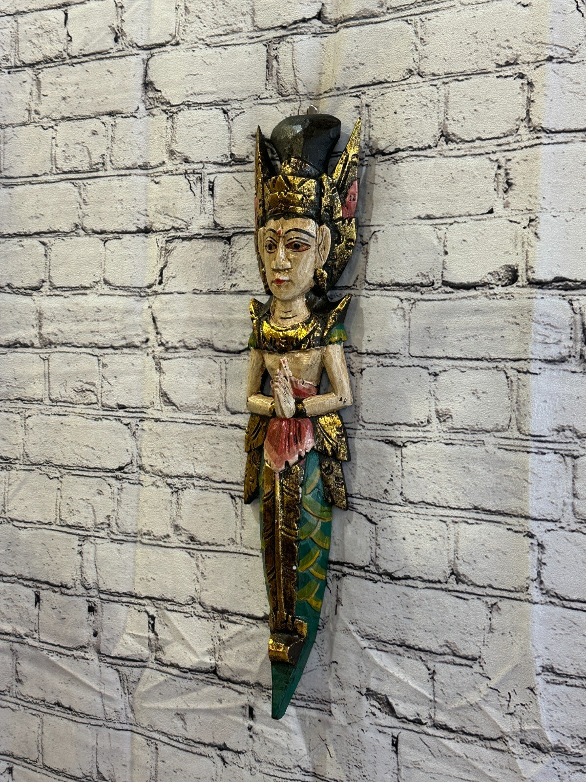 Plain Antique Colour Sita Dewi Bali Rice Goddess Wings Mermaid Wood 50cm Pair