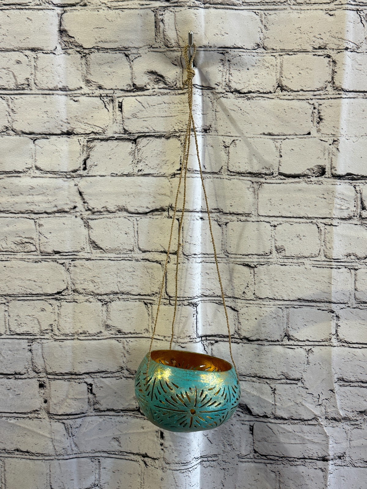 Blue Coconut Shell Hanging Basket Orchid Planter Balcony Decorative Vase Flower