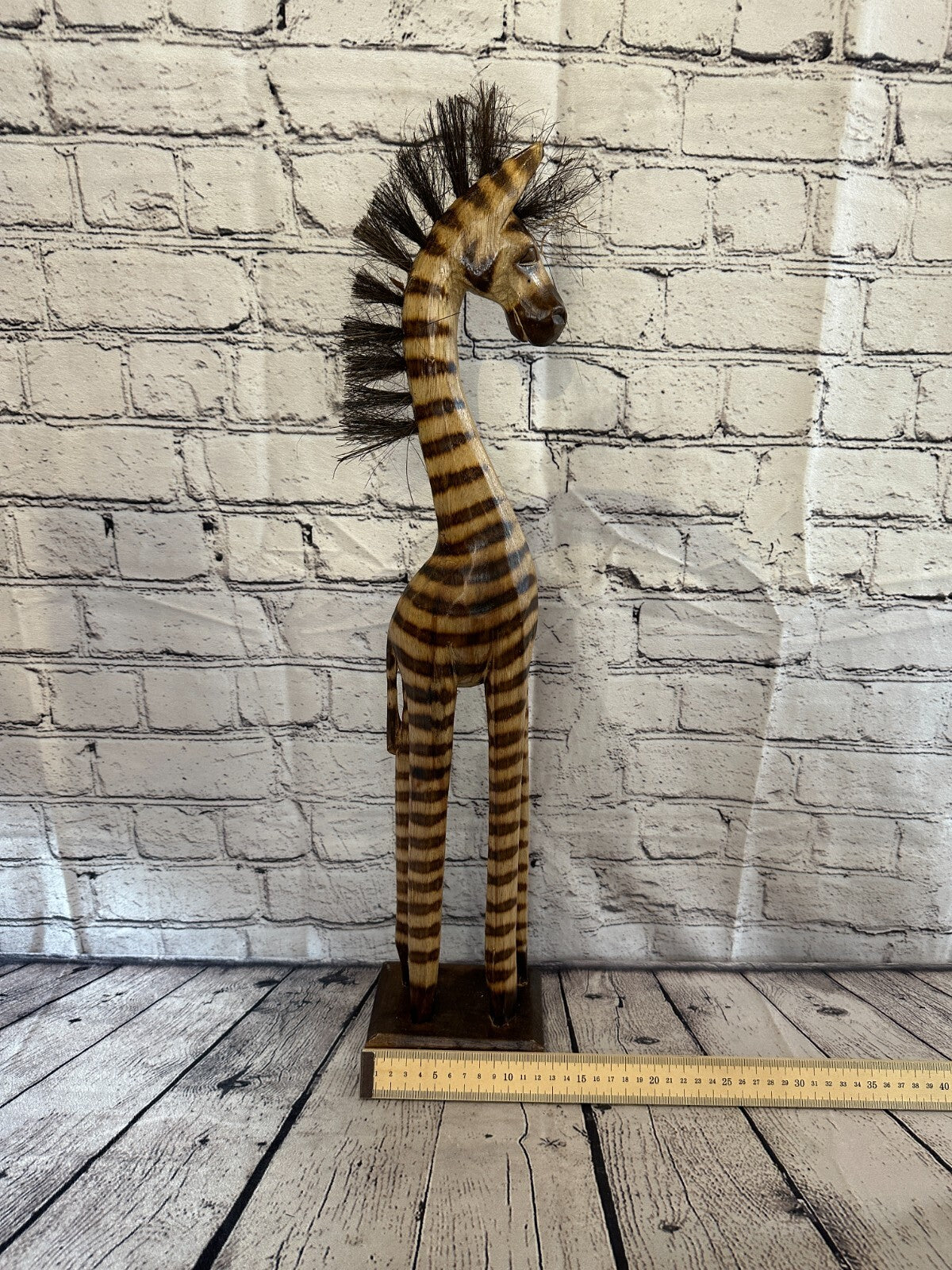 60cm Burnt Pattern Wood Horse Tall Statue Wood Modern Hand Carved Painted