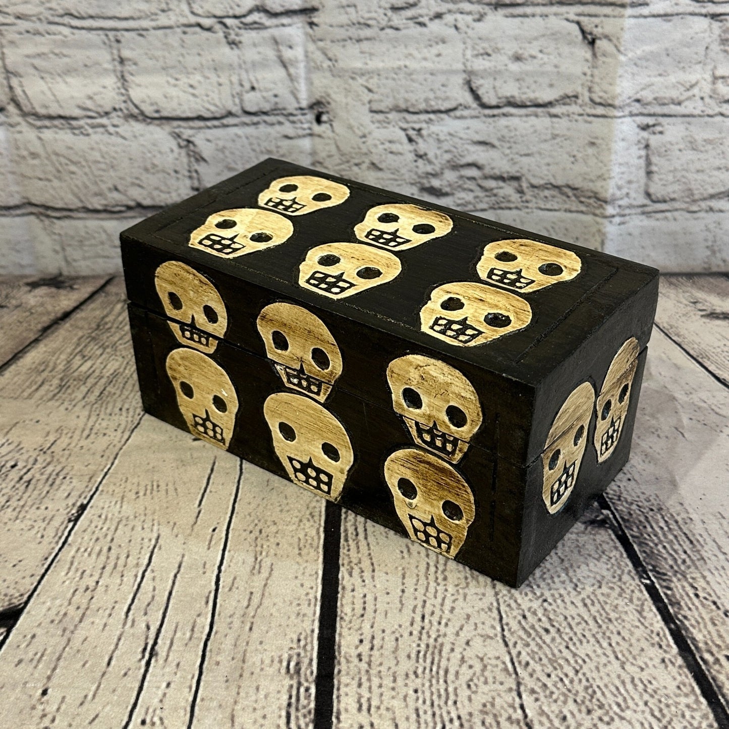 20cm x 10cm x 10cm Square Wooden Gothic Skeleton Skull Coffin Jewellery Box