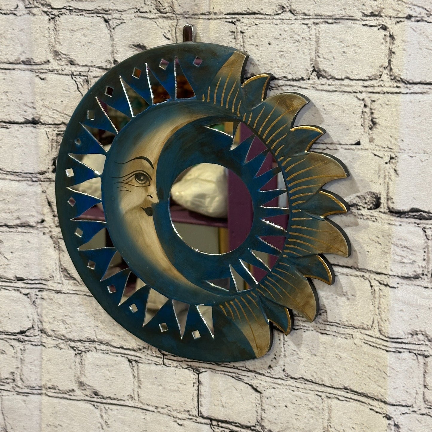 Blue Half Moon Mosaic Tile Wall Mirror 30cm x 30cm 12 Inches Handmade Fairtrade