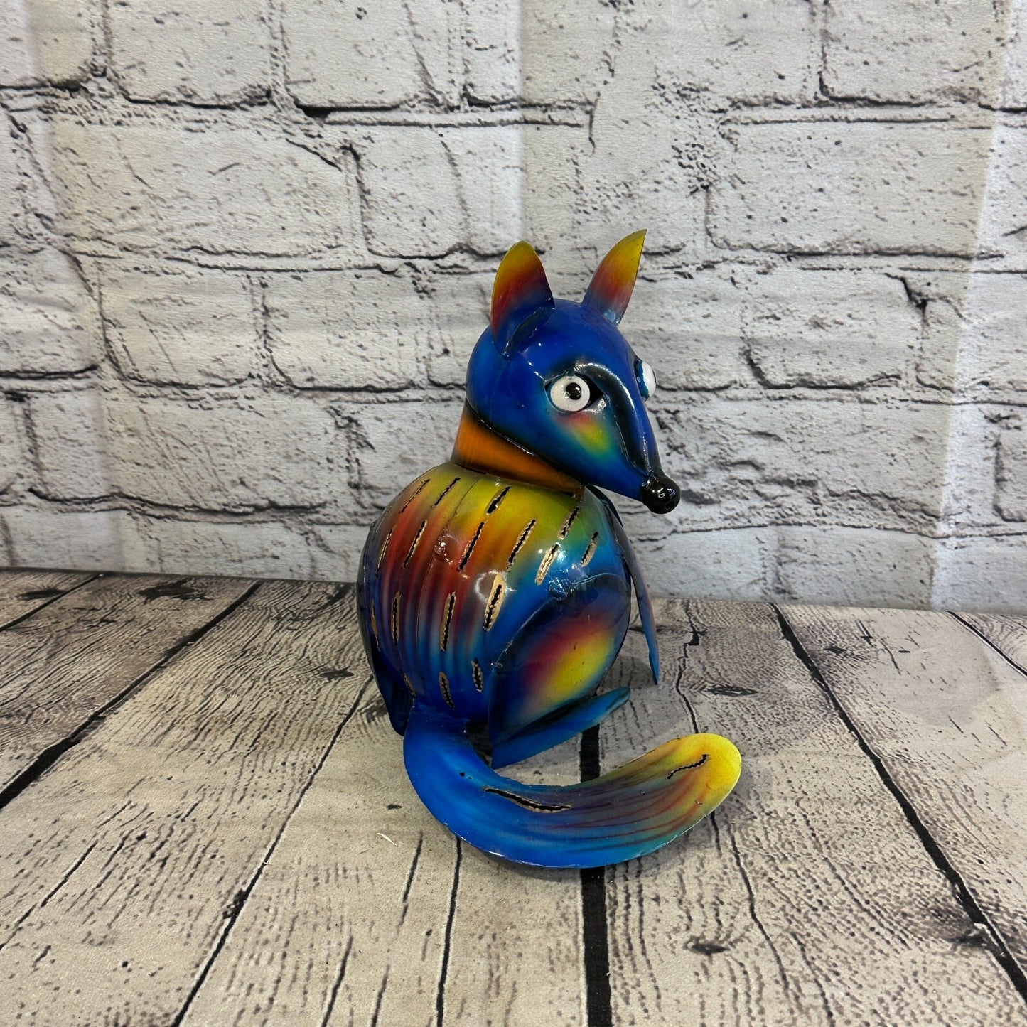 18cm x 14cm Blue Colour Fox Cartoon Ornament Painted Statue Candle Holder