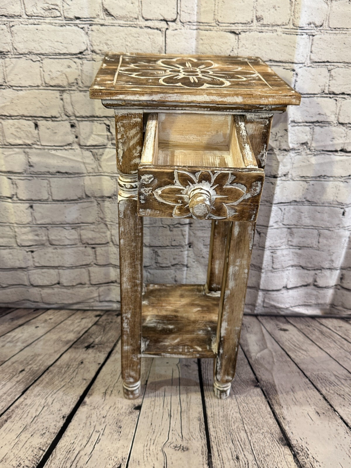 60cm x 25cm Brown 1 Draw Wooden Side Cabinet Living Hallway Storage Furniture