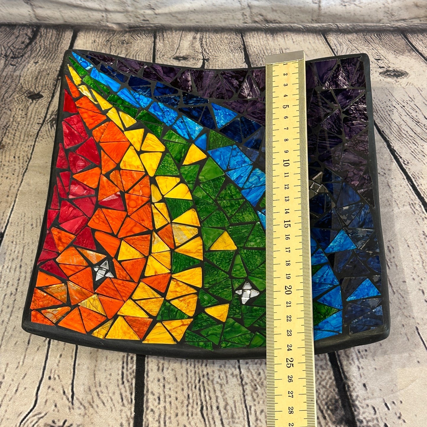 25cm Rainbow Star Square Mosaic Handmade Ceramic Glass Tile Bowl Fruit