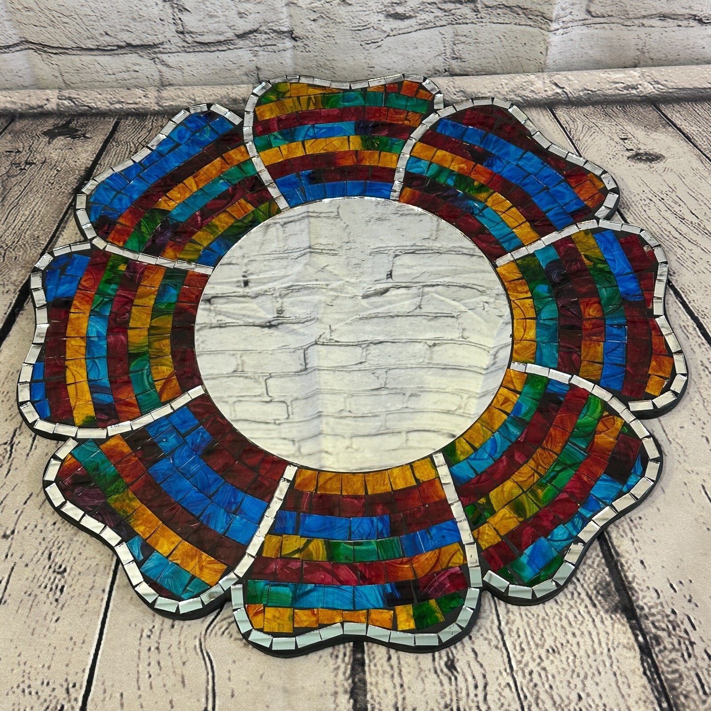 Rainbow Black Flower Mosaic Tile Wall Mirror 40cm x 40cm 16 Inches Handmade New