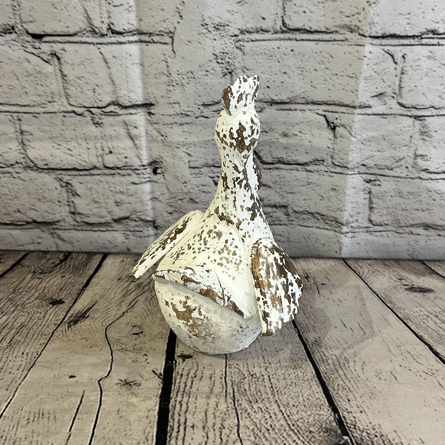 20cm x 10cm White Shabby Wooden Rooster Cockerel Retro Collectable Hand Carved