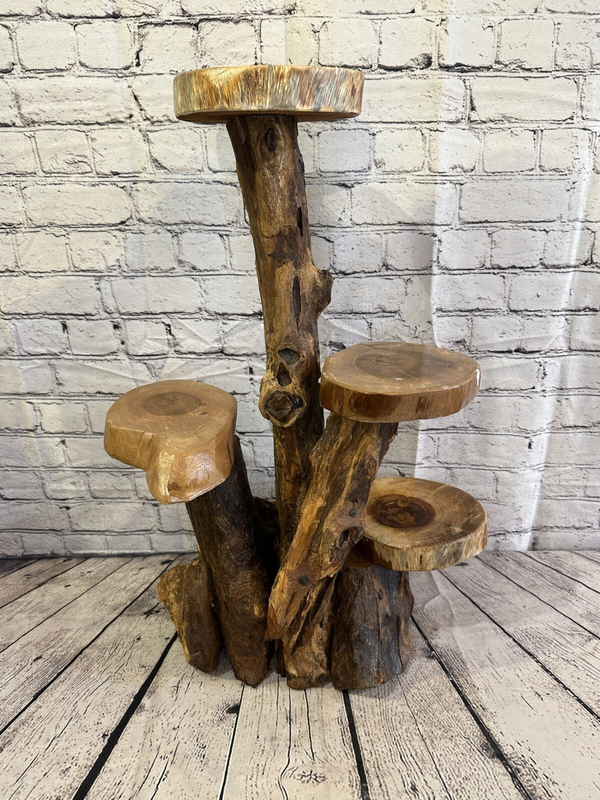 63cm x 38cm Quad Teak Root Wood Mushroom Coffee Table Side Home Furniture