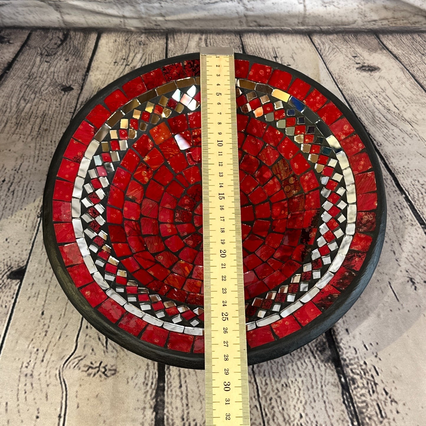 28cm Red Round Mosaic Handmade Ceramic Glass Tile Bowl Fruit
