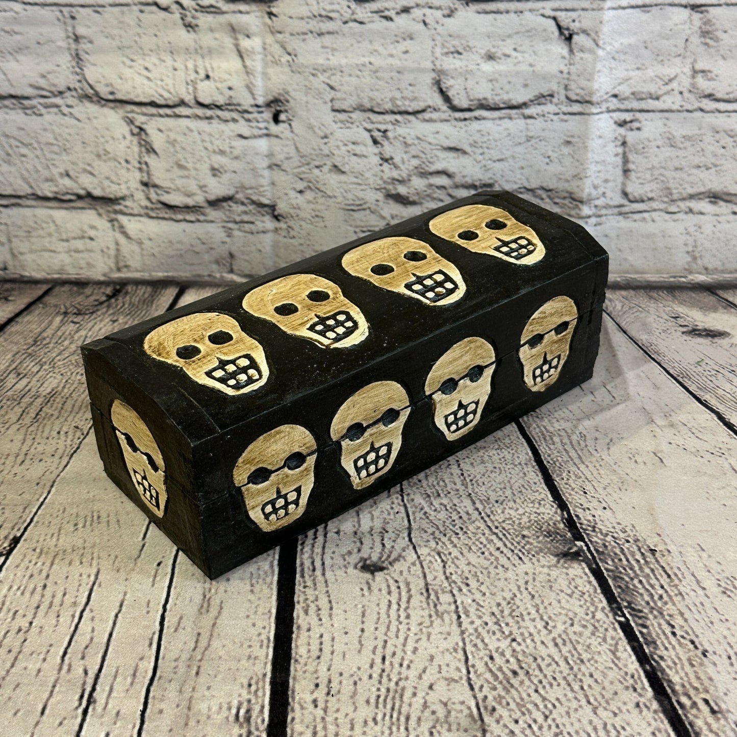 20cm x 8cm x 8cm Trunk Wooden Gothic Skeleton Skull Coffin Jewellery Box