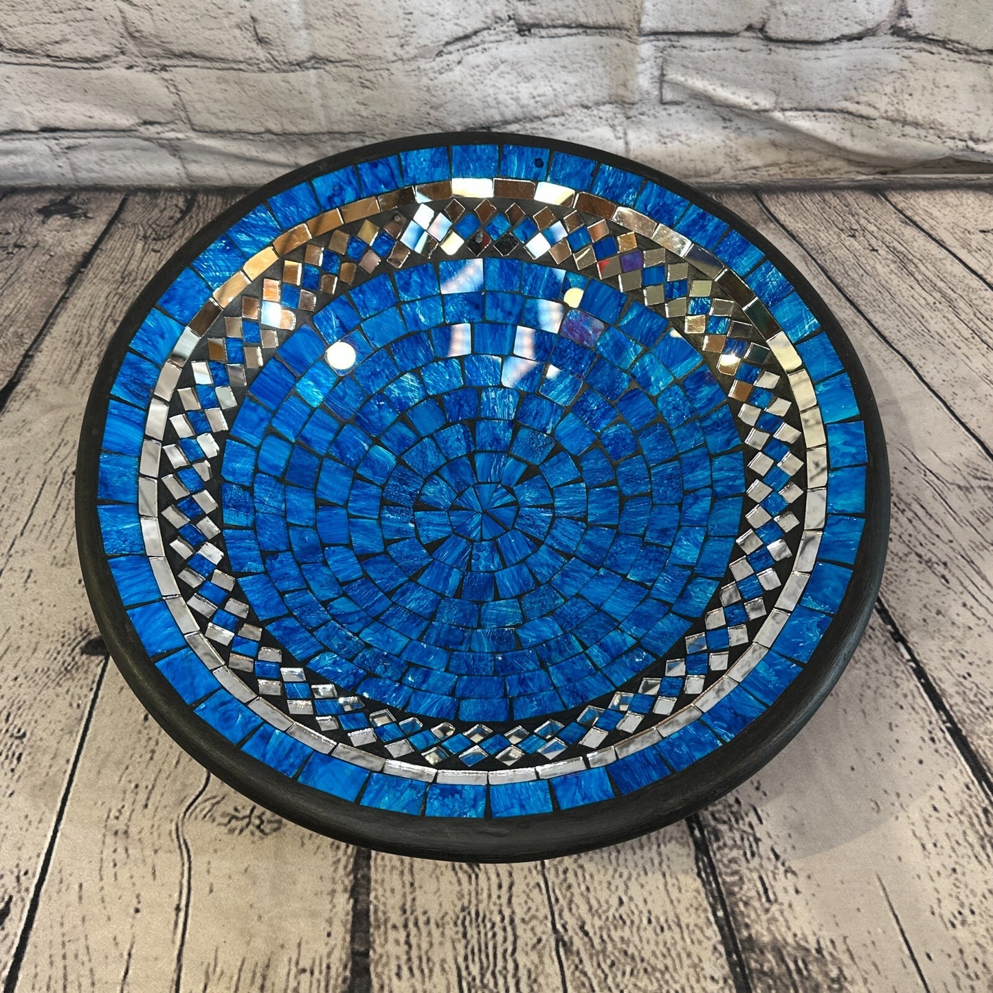 35cm Blue Round Mosaic Handmade Ceramic Glass Tile Bowl Fruit