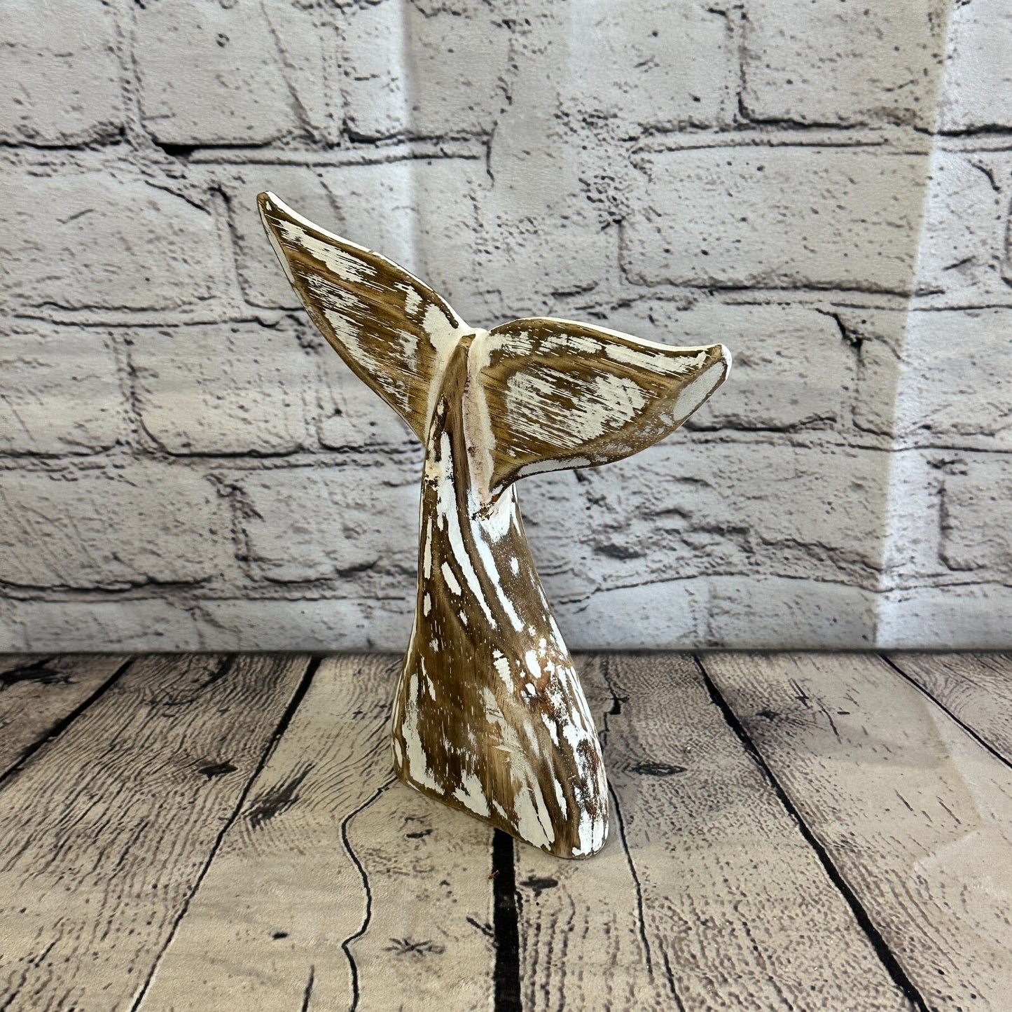20cm x 18cm Whale Tail Brown Fish Wood Coastal Ocean Bathroom Decoration