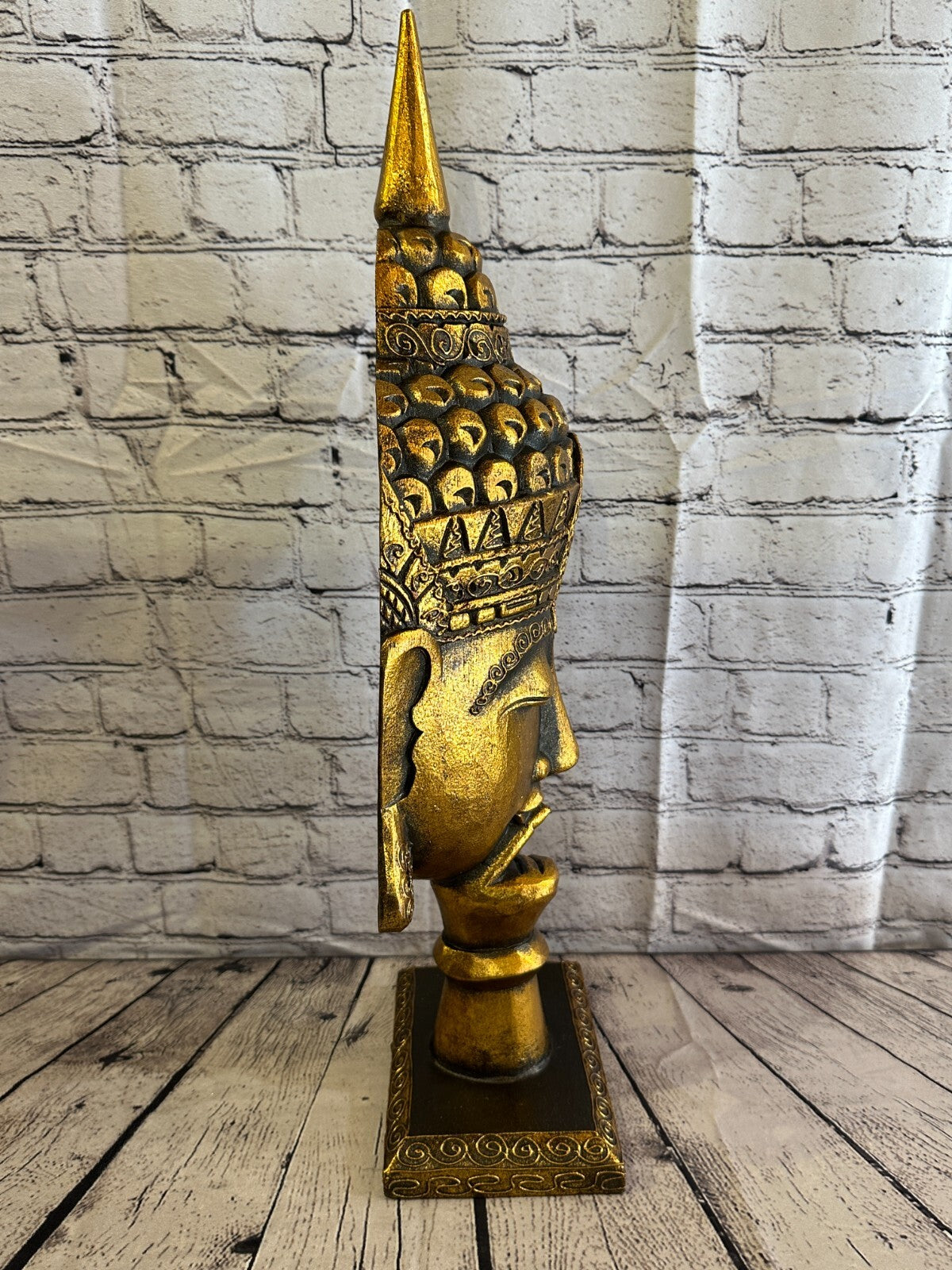 65cm Gold Buddha Head Wooden Standing Statue Figurine Ornament Fair Trade