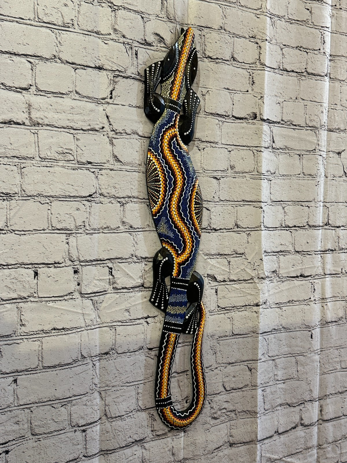 80cm Gecko Carved Wooden Dot Painted Ethnic Tribal Tiki Wall Handmade No 4