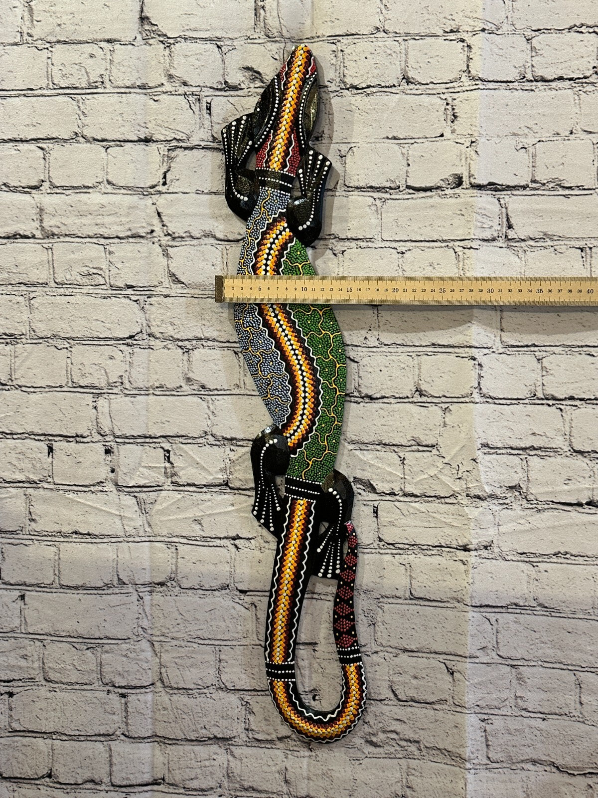 80cm Gecko Carved Wooden Dot Painted Ethnic Tribal Tiki Wall Handmade No 2
