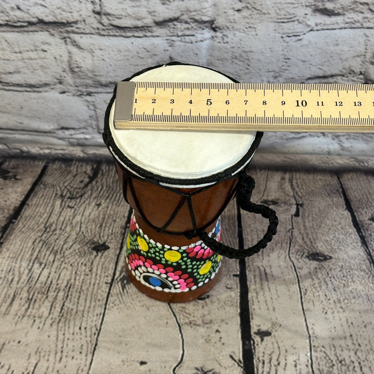 15cm Painted Wooden Djembe Bongo Painted African Influenced Drum High Handmade