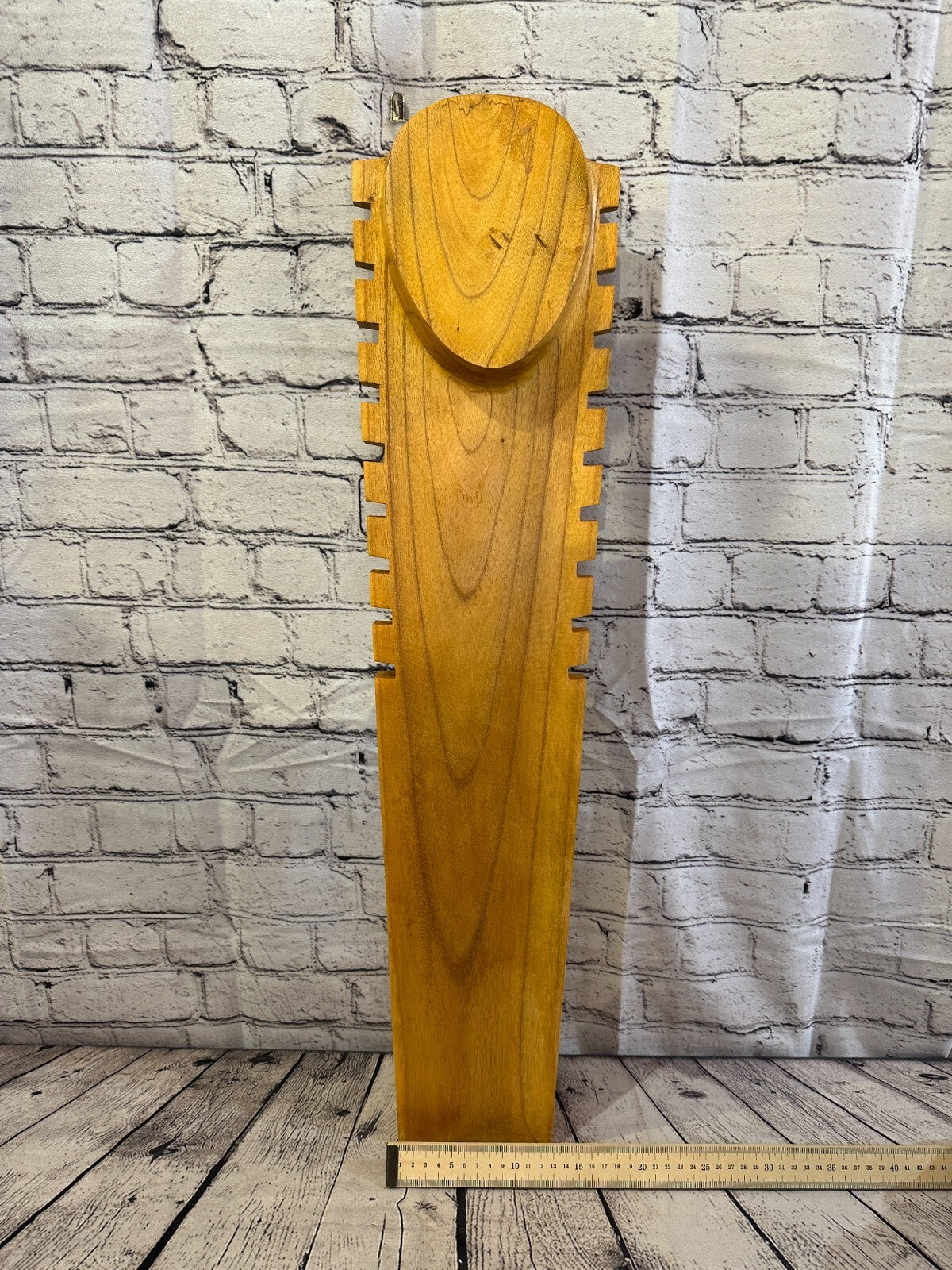 80cm Hand Carved Wooden Necklace On Base Chain Jewellery Display Stand Bust