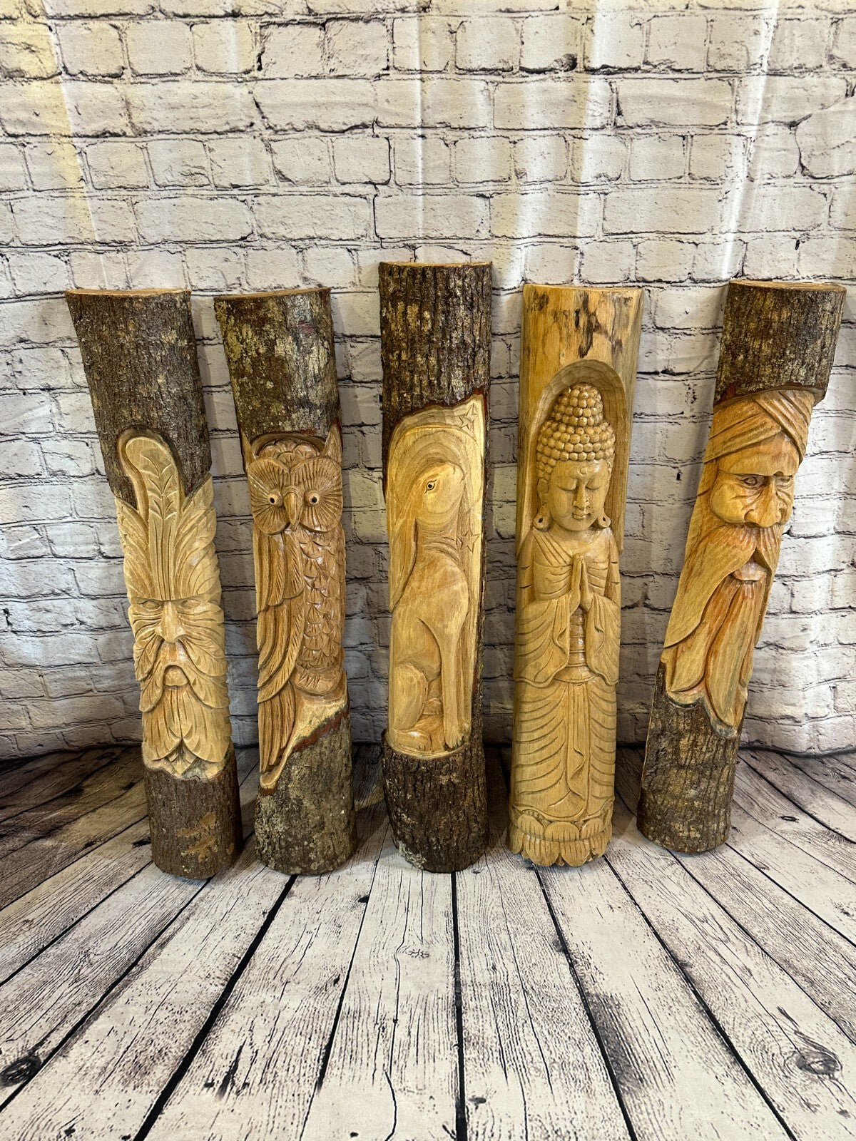 Hare With Moon Of The Woods 80cm Hand Carved Wizard Tree Trunk Wood Fairtrade
