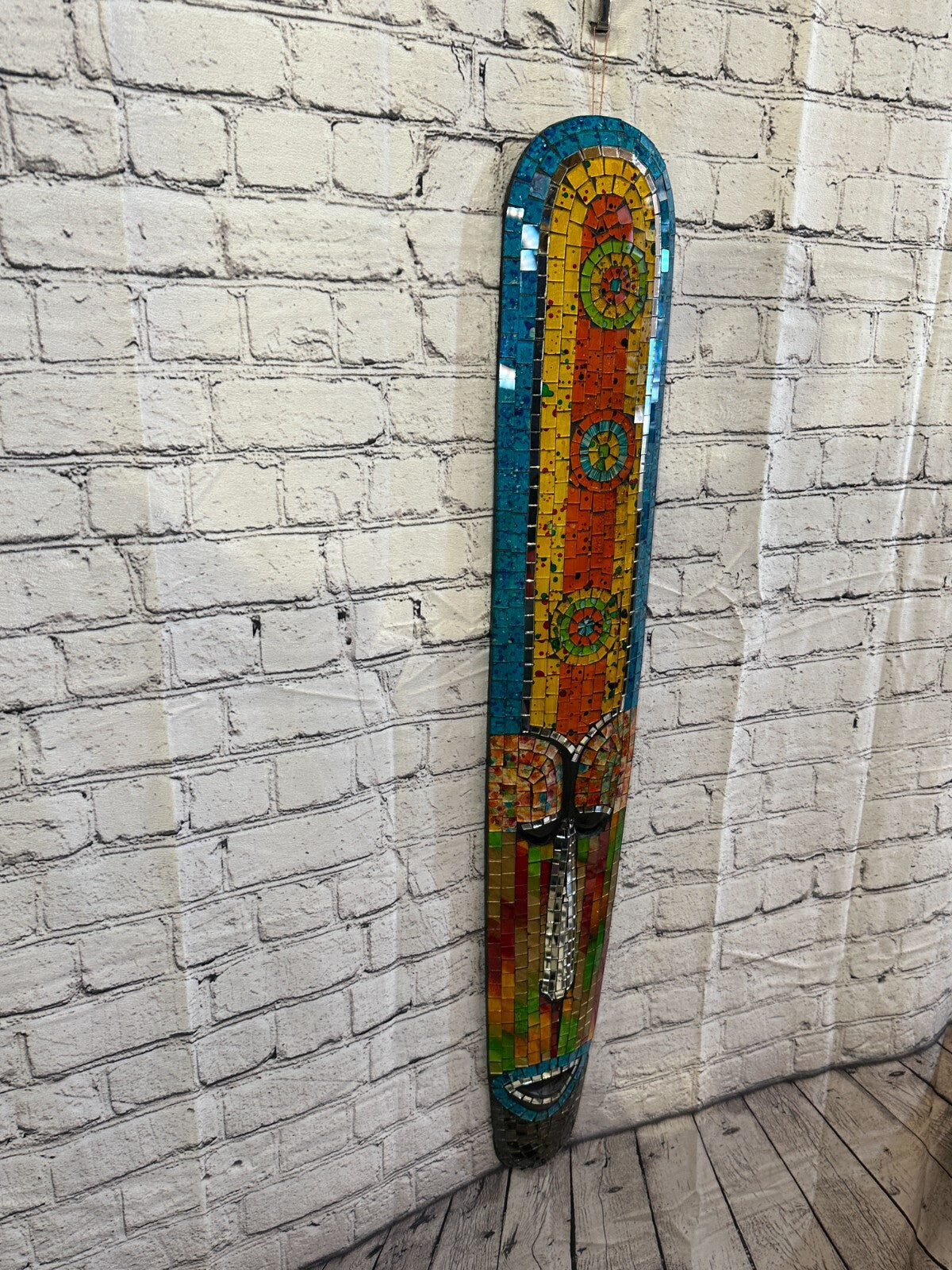100cm Mosaic Mirror Mask Carved Painted Ethnic Tribal Wall Art Handmade Design 2