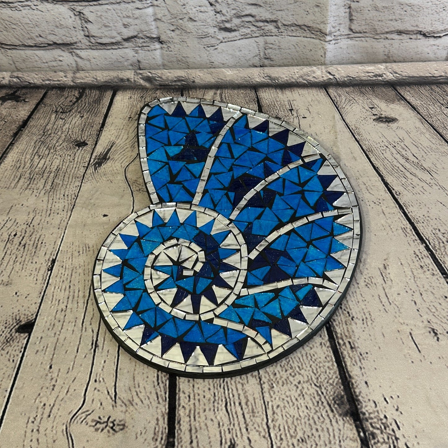 Blue Nautilus Shell Mosaic Tile Wall Mirror 30cm x 25cm Handmade New