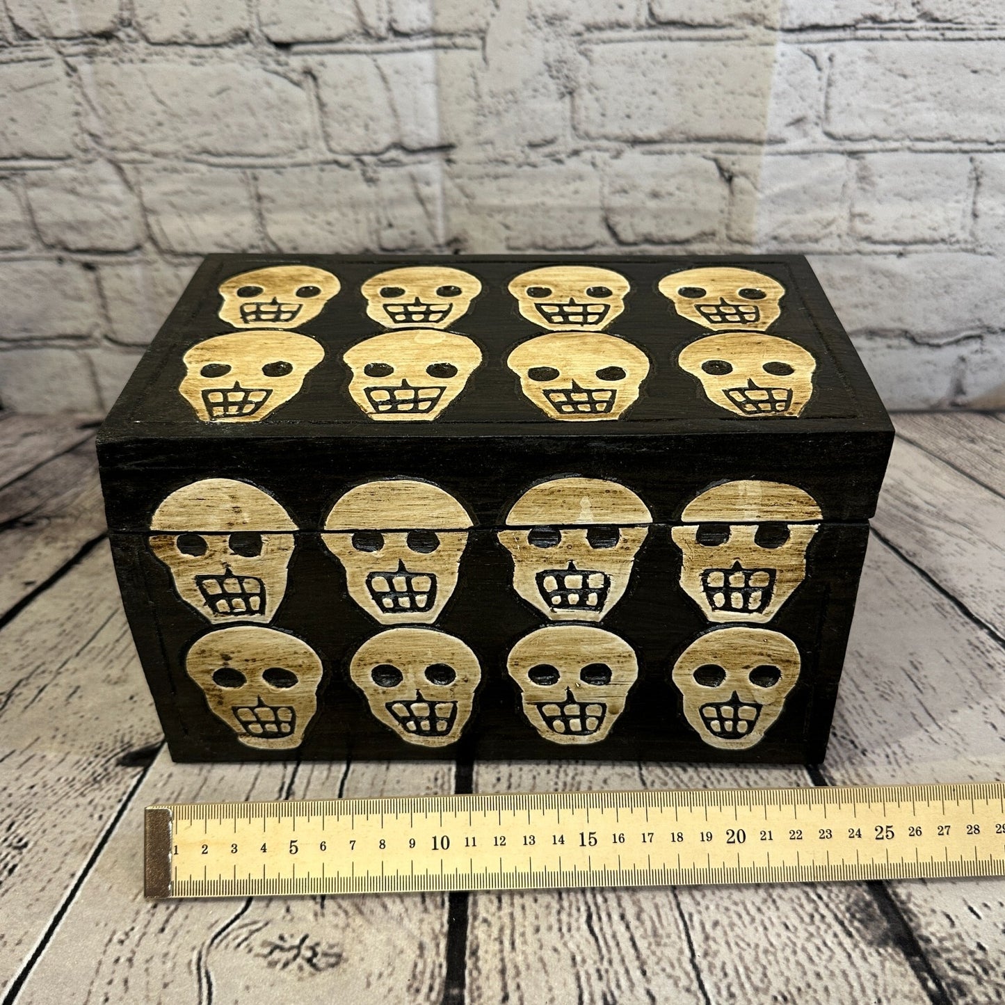 25cm x 15cm x 15cm Square Wooden Gothic Skeleton Skull Coffin Jewellery Box
