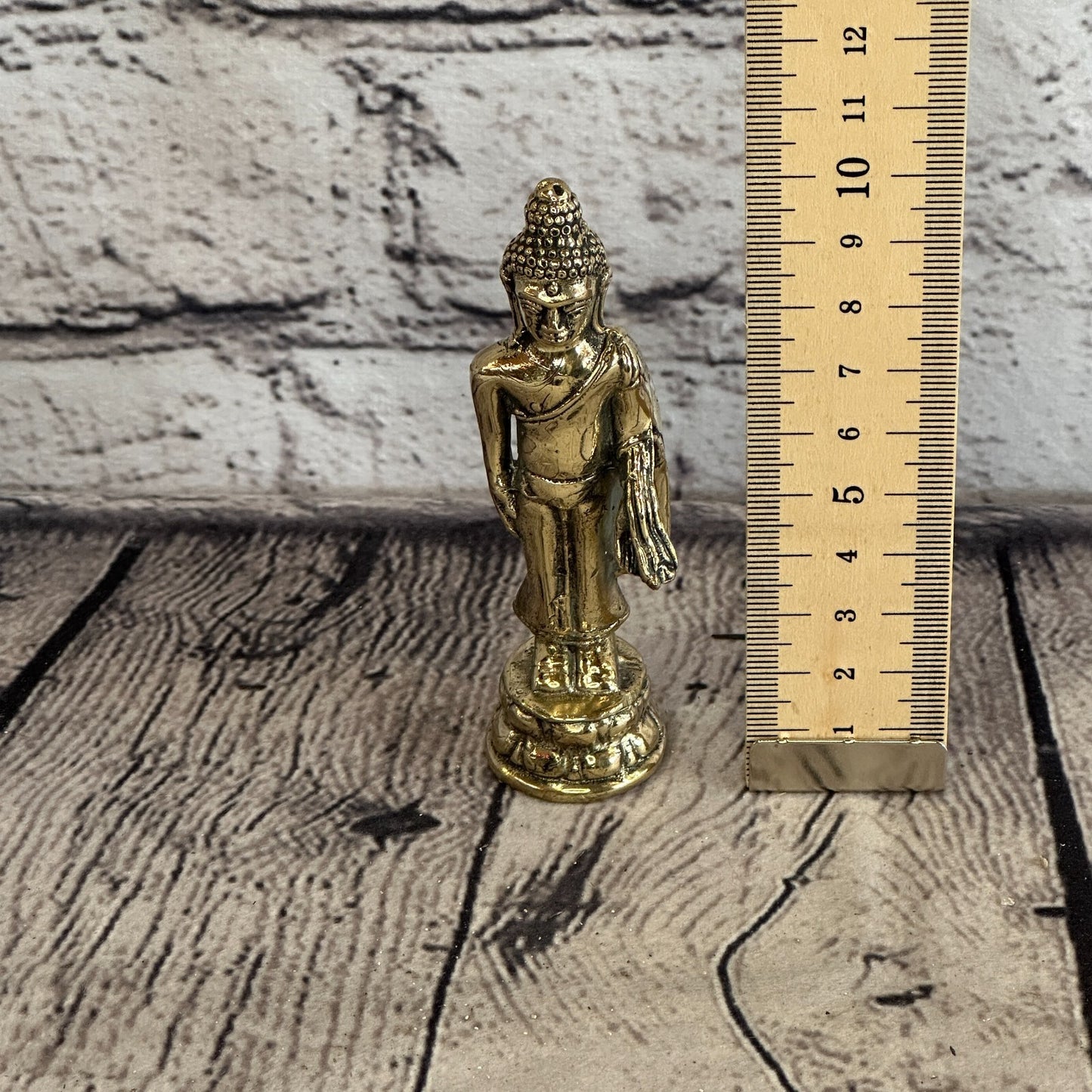 10cm x 2cm Standing Thai Bronze Buddha Blessing Statue Figure Table Decoration