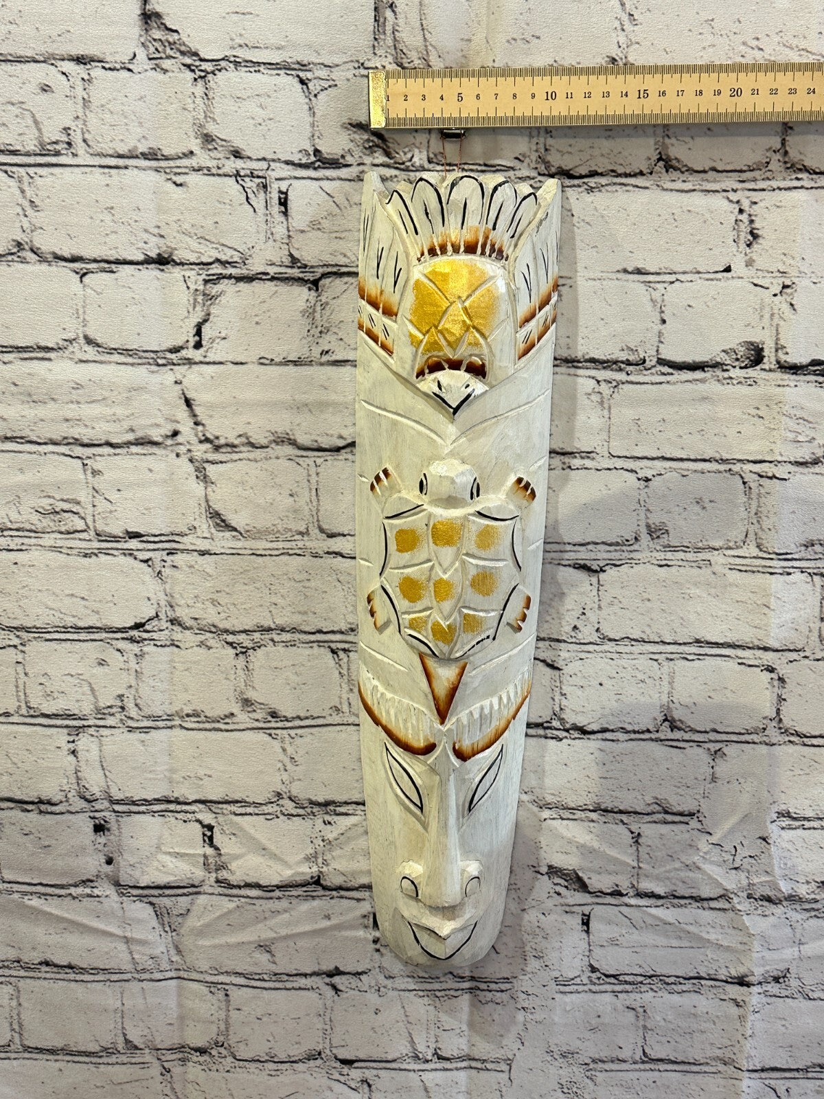 50cm White Turtle Hand Carved Fair Trade Wooden Animal Wall Art Hang Mask