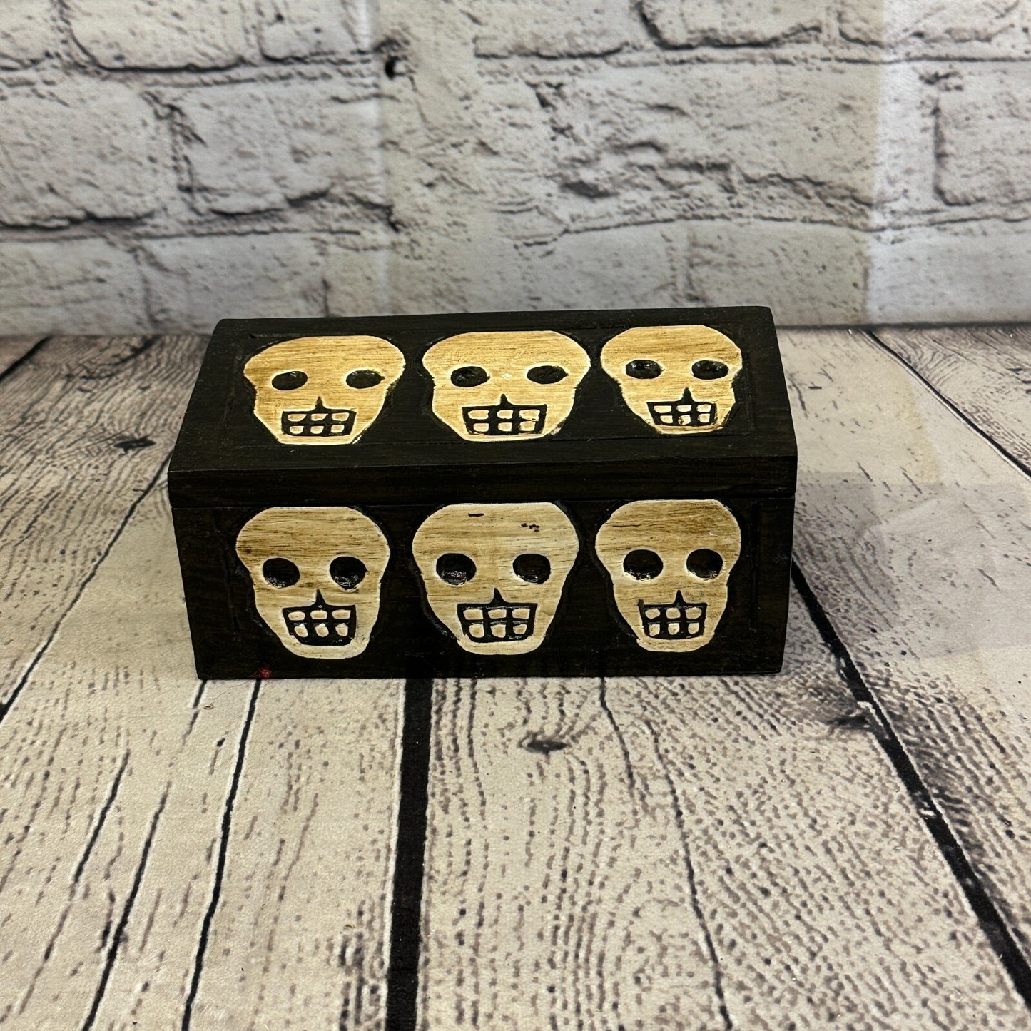 15cm x 8cm x 8cm Square Wooden Gothic Skeleton Skull Coffin Jewellery Box