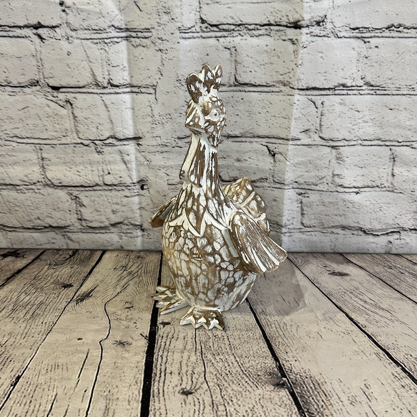 25cm x 12cm Brown Shabby Wooden Rooster Cockerel Retro Collectable Hand Carved