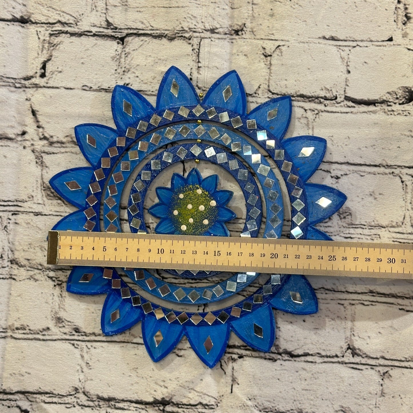 25cm Blue Sunflower Hanging With Mirrors Window Suncatcher Indoor Mobile