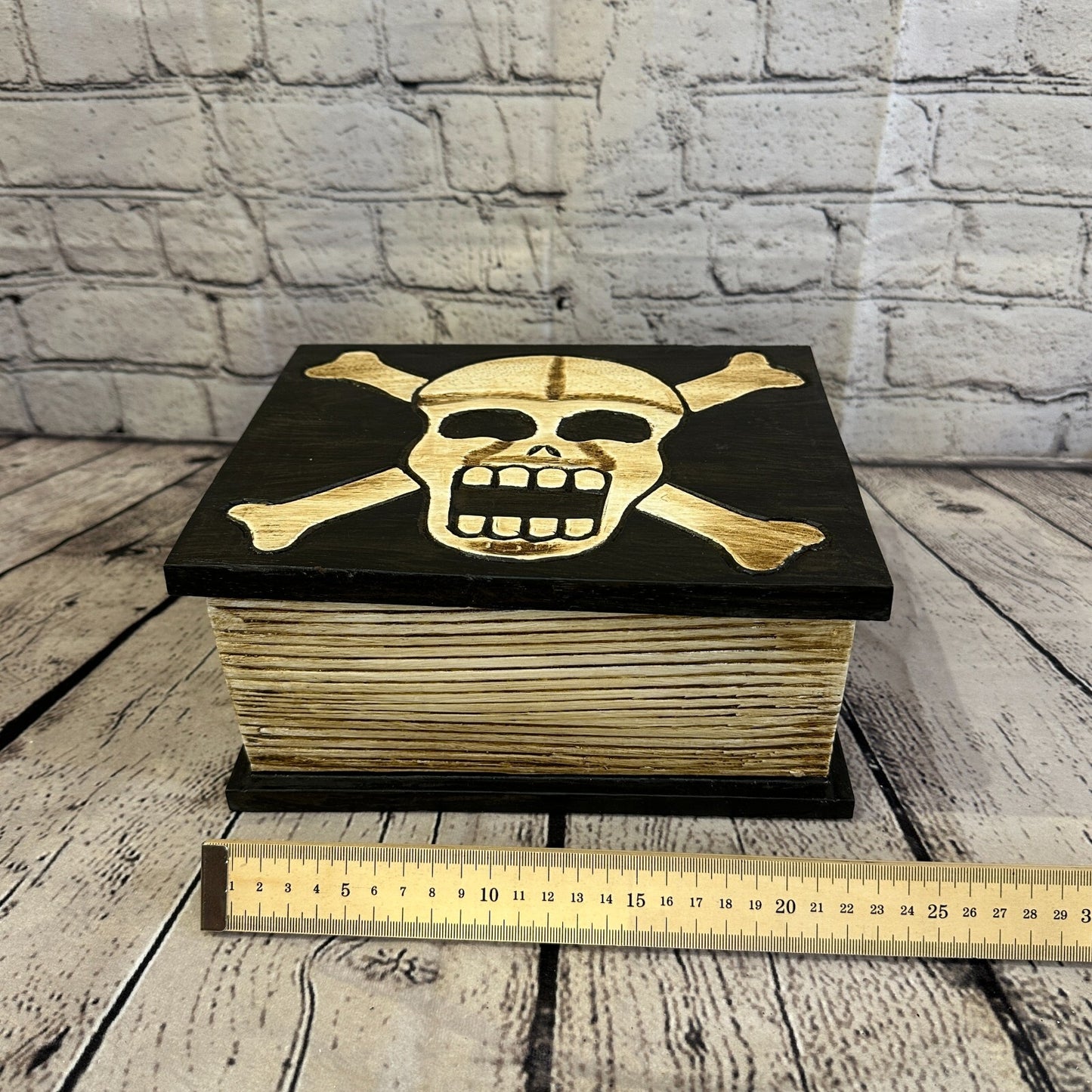 22cm x 17cm Book Wooden Gothic Skeleton Skull Coffin Jewellery Trinket Box