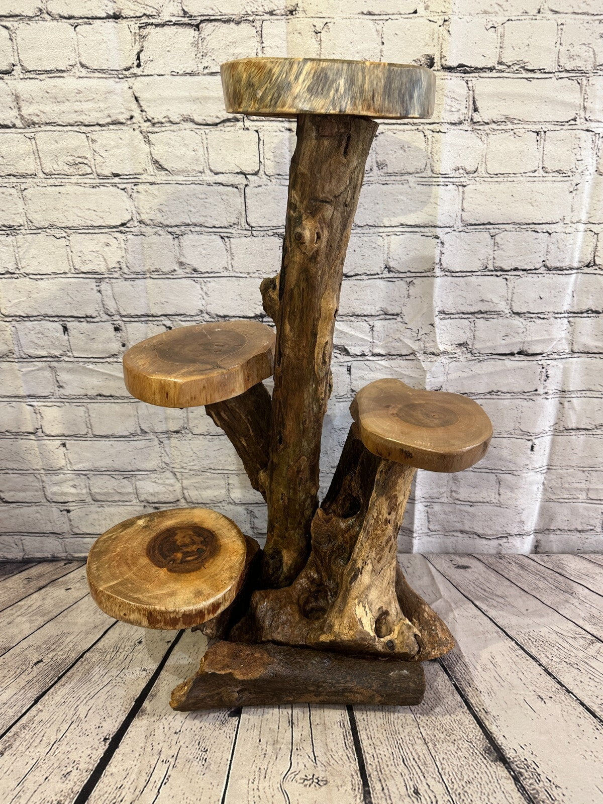 63cm x 38cm Quad Teak Root Wood Mushroom Coffee Table Side Home Furniture