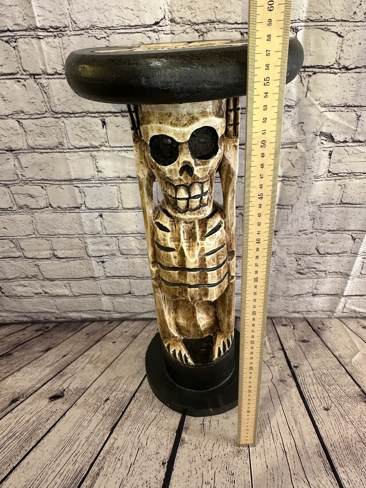50cm Skeleton Wood Side Table Bone Skull Flower Stand Solid Wood Gothic New