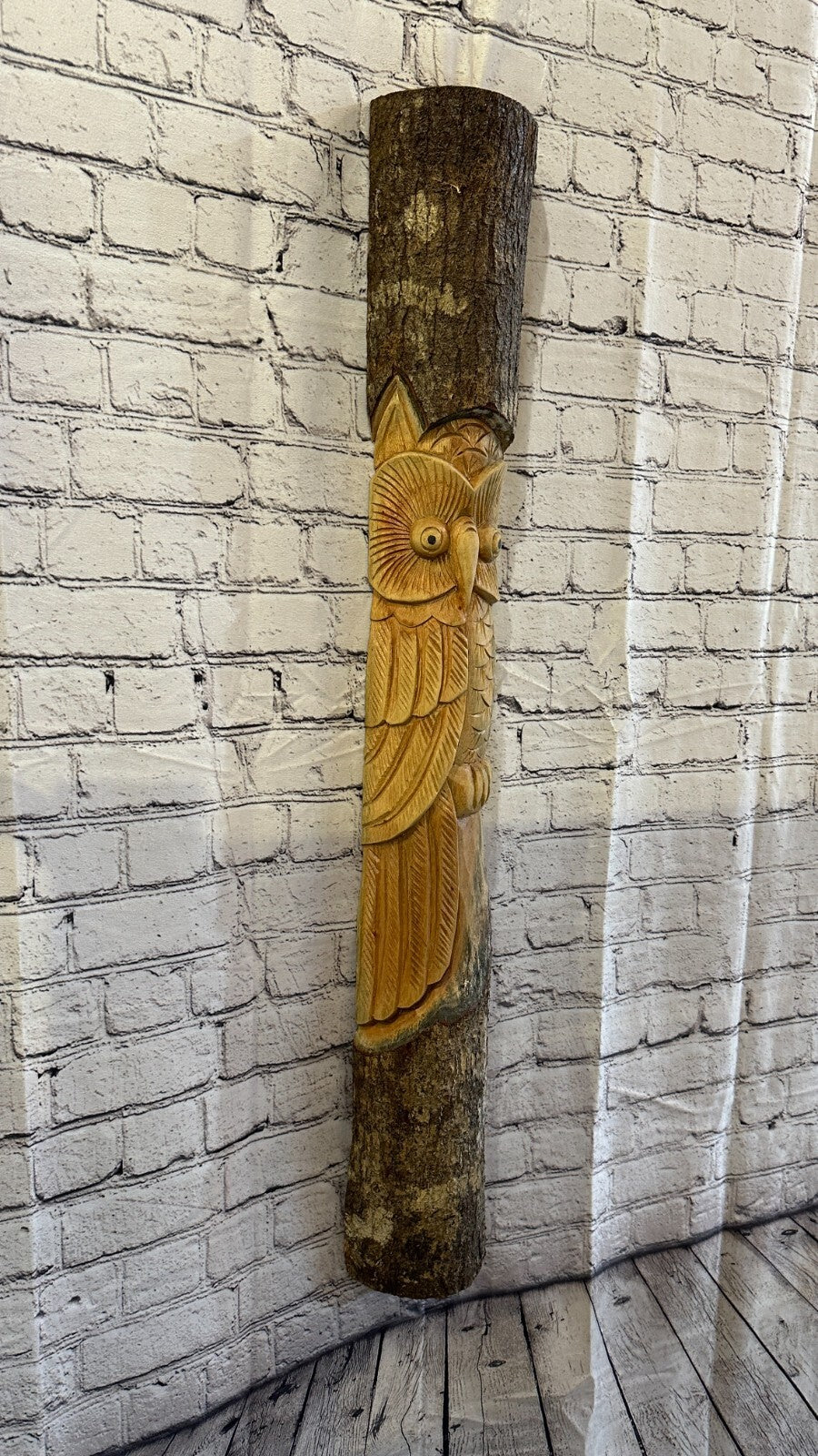 Barn Owl Of The Woods 100cm Hand Carved Wizard Tree Trunk Wood Fairtrade