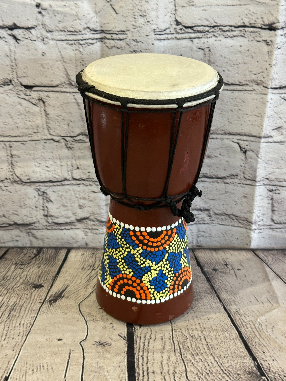 25cm Painted Wooden Djembe Bongo Painted African Influenced Drum High Handmade