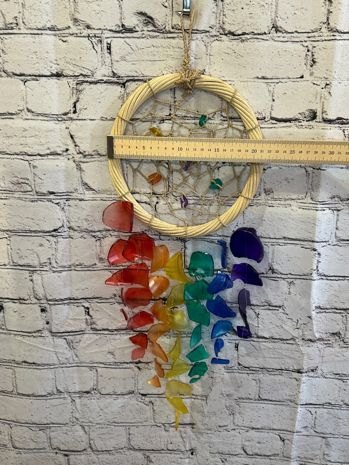 55cm Rainbow Dream Catcher Recycled Glass Driftwood Handmade Garden Home Mobile