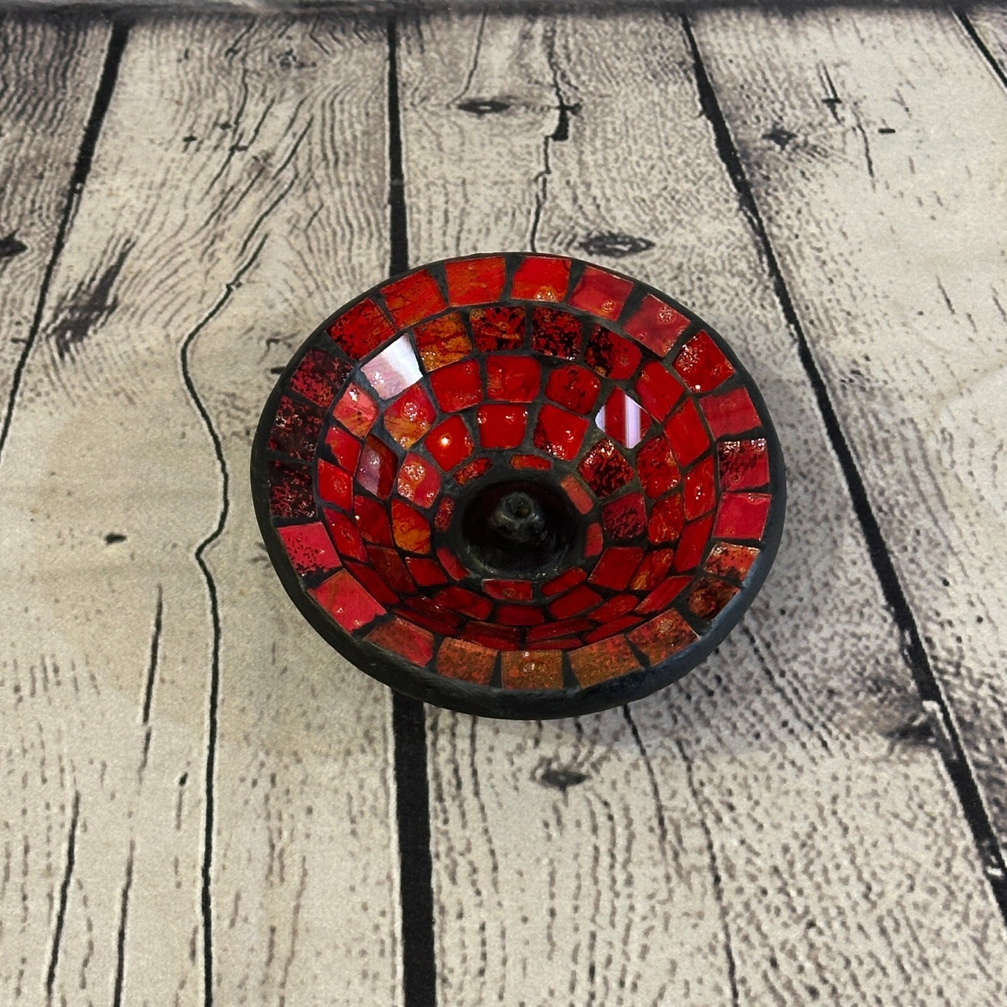 Red Mosaic Stick Holder Round Plate Buddhism Ash Catcher Joss Cone Insence