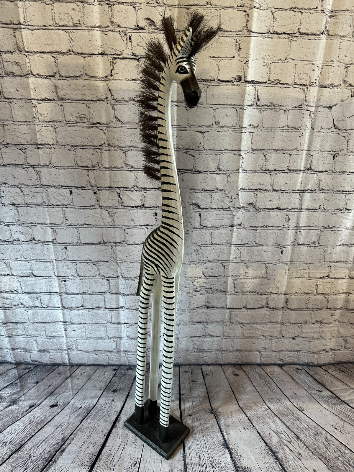 120cm White Black Painted Wood Zebra Tall Statue Wood Modern Hand Carved Painted