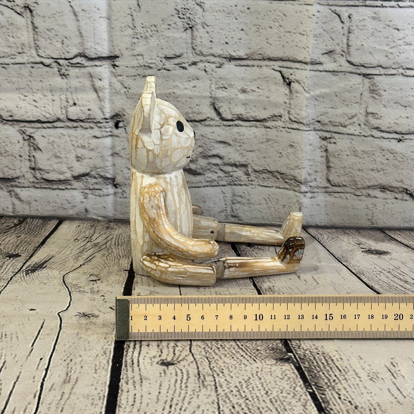 15cm Shabby White Teddy Sitting Animal Wooden Shelf Ornament Handmade Fairtrade
