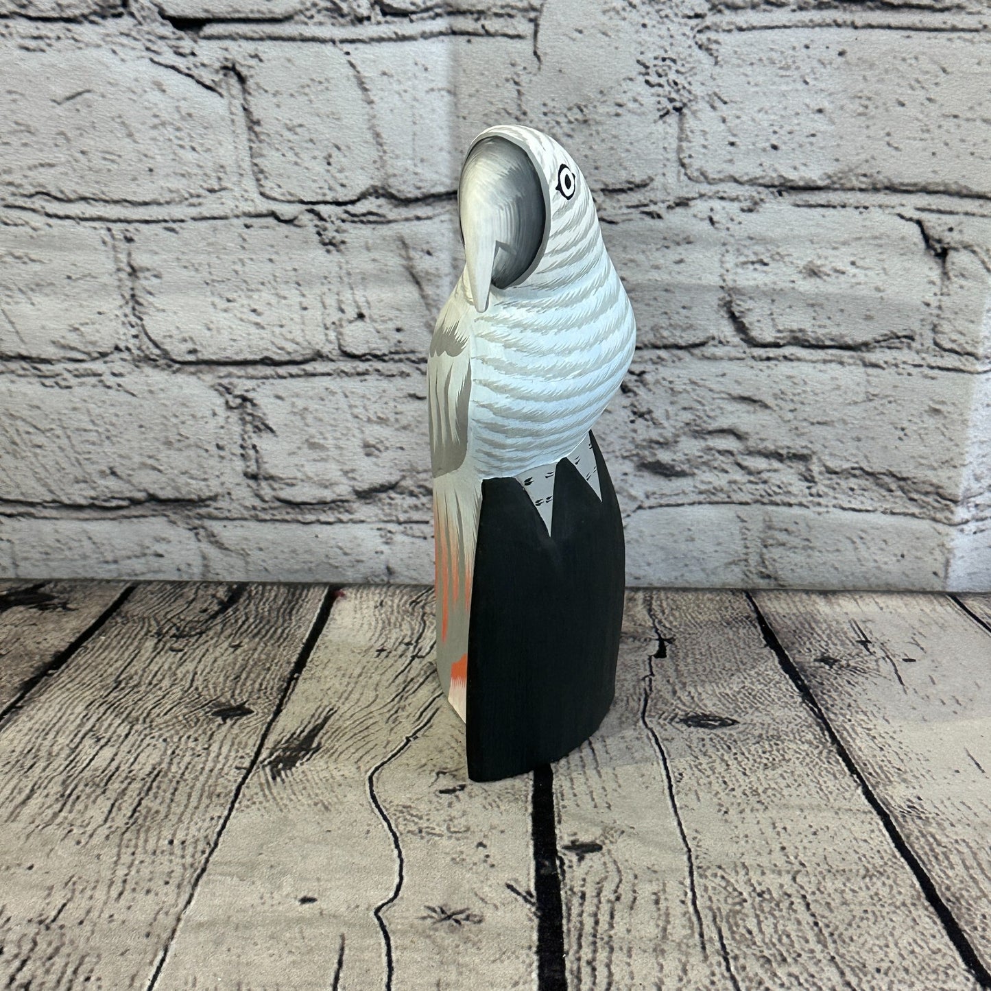 20cm Grey Parrot Bird Ornament Statue Fair Trade Hand Made Carved Wood