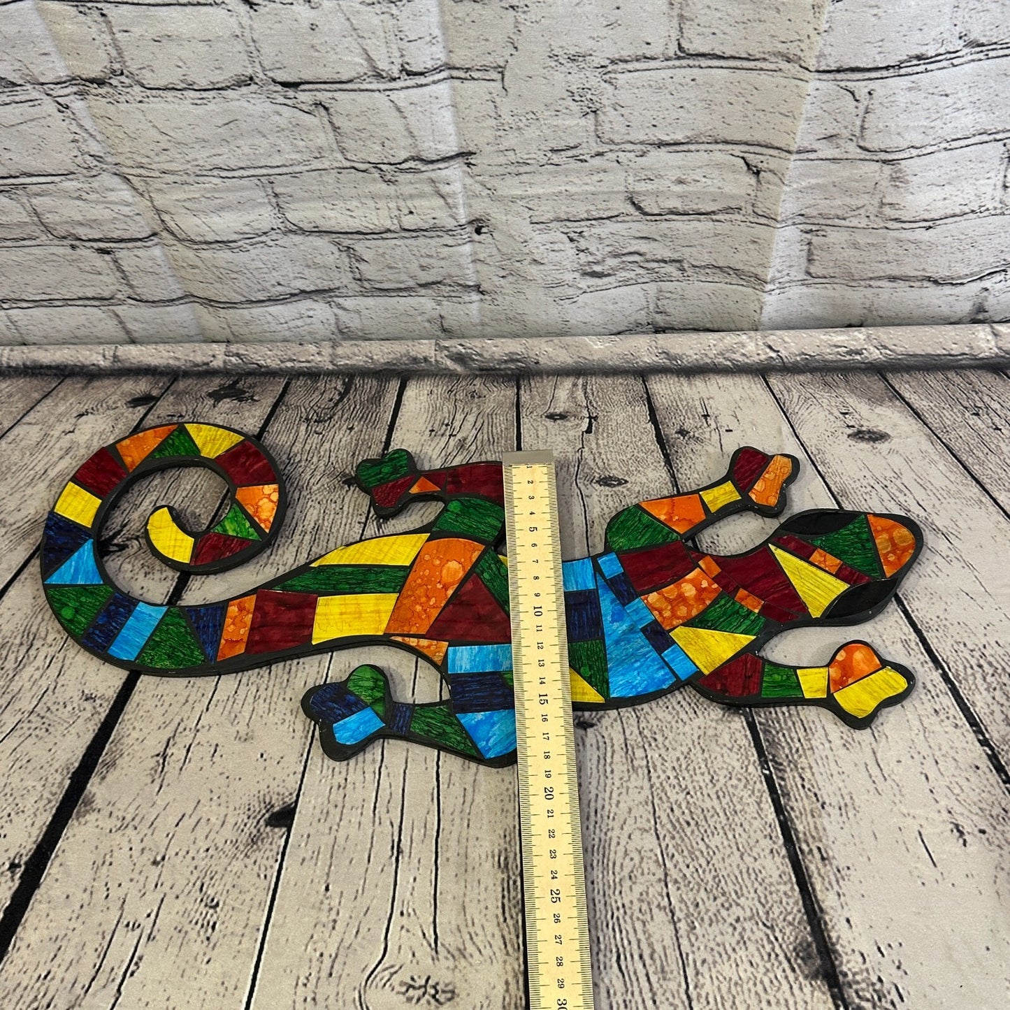 Rainbow Gecko Lizard Mosaic Tile Wall Hanging Mirror 50cm x 15cm Handmade New
