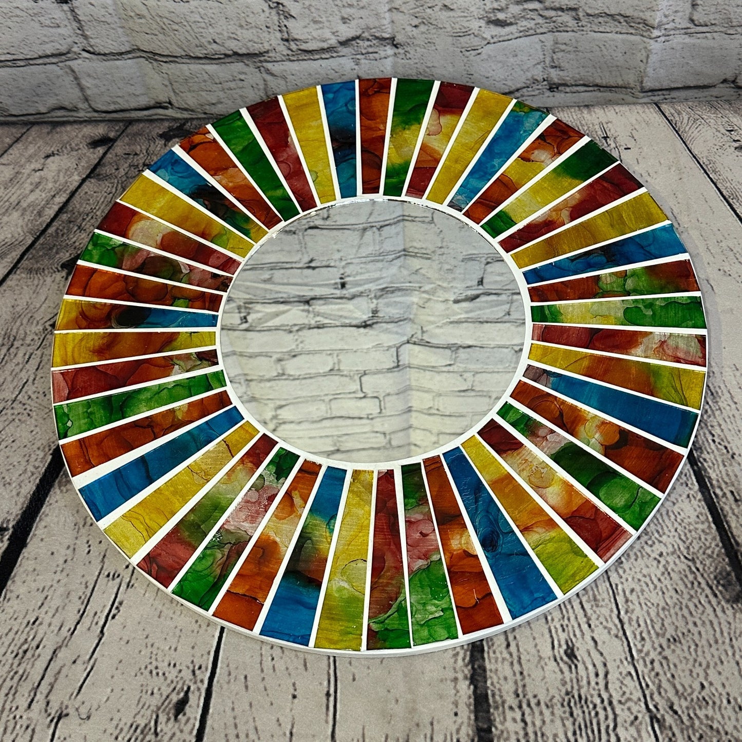 Rainbow White Line Mosaic Tile Wall Mirror 40cm x 40cm 16 Inches Handmade New