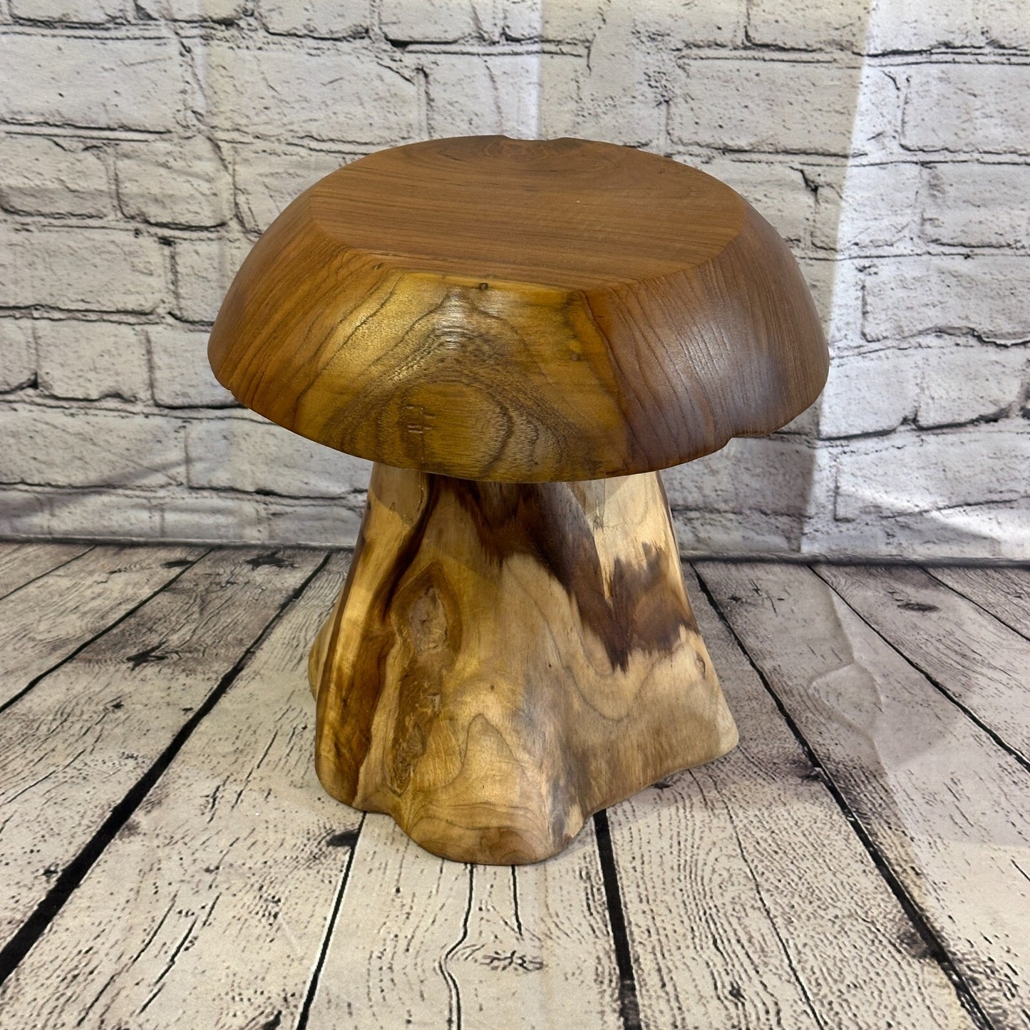 30cm x 25cm Wooden Mushroom Toadstool Sculpture Garden Teak Root Ornament Carved